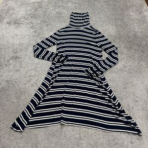 Maeve Turtleneck Asymmetric Dress Womens Small Navy White Striped Long Sleeve